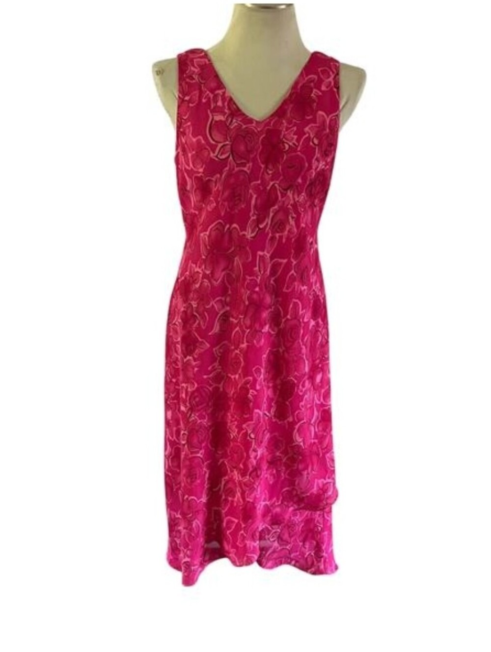 Vtg Y2K 2000s Pink Floral Midi Dress Sz 14 Fairycore Romantic
